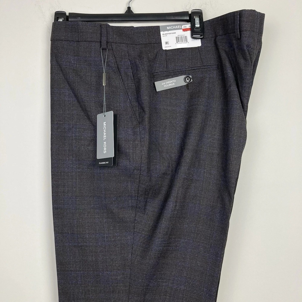 Michael Kors Mens Classic fit Dress Pants 44Wx32L Brown Blue Plaid Wool E101539